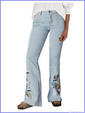 Women's Low Rise Stretch Denim Bootcut Jeans with Embroidery
